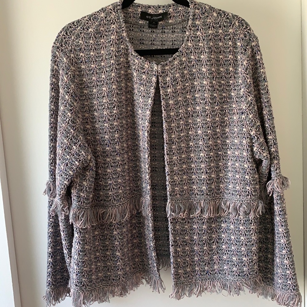 St.John Knit Multicolor Fringe Cardigan 14